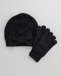 428X  Cashmere Bow Hat & Gloves, Black, 2 6