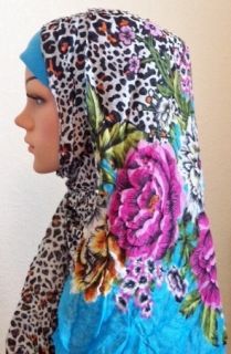 Teal Floral Leopard Hijab