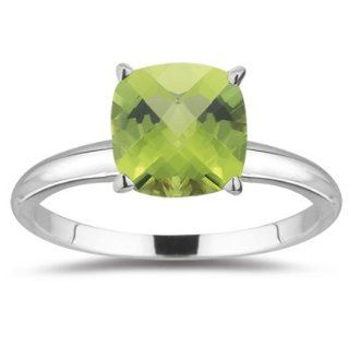 2/3 (0.62 0.70) Cts Peridot Solitaire Ring in 18K White