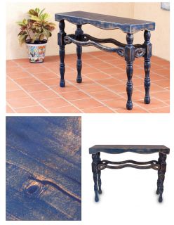 Hidalgo Royal Blue Handcrafted Rustic Pinewood Console Sofa Back Table