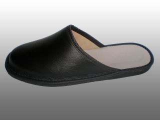 Mens Natural Leather Black Plain Slippers Mule All Sizes