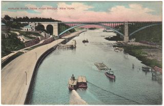 NYC Harlem River from High Bridge Hagemeister Postcard Bronx