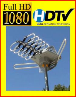 HD TV 1080p Outdoor Amplified Antenna 360 36dB Rotor UHF VHF FM Remote