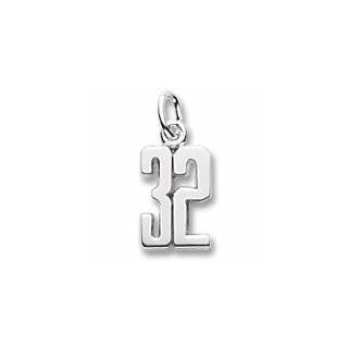 Number 32 Charm in Sterling Silver Jewelry