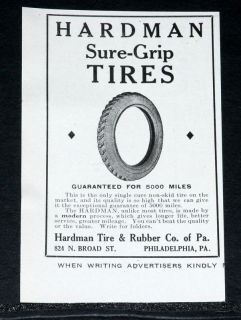 1915 Old Magazine Print Ad Hardman Rubber Co Sure Grip Tires Modern
