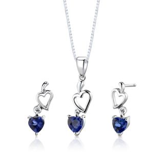  Heart Shape Sapphire Pendant Earrings 18 inch Necklace Set