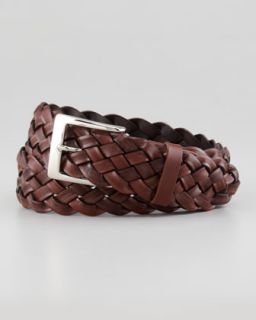 M045P W.KLEINBERG Braided Calfskin Belt, Cognac