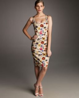 Flower Print Fitted Sheath Dress   Neiman Marcus