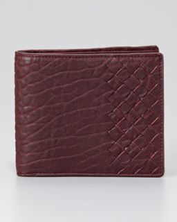 Bottega Veneta Leather Woven Edge Bi Fold Wallet, Maroon   Neiman