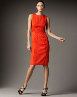 Carolina Herrera Floral Brocade Sheath Dress, Orange   Neiman Marcus