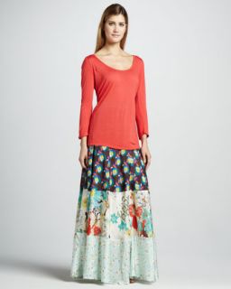 Johnny Was Collection Scoop Neck Jersey Top & Mixed Printed Maxi Skirt
