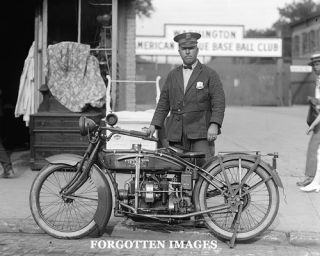 Henderson Motorcycle and Policeman 1920s Photograph