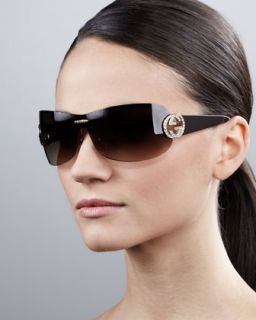 D0G3W Gucci Interlocking GG Shield Sunglasses, Brown