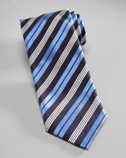 Brioni Varsity Stripe Silk Tie, Black/Blue   