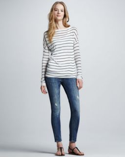 48TA Vince Striped Boat Neck Top & Distressed Skinny Ankle Jeans