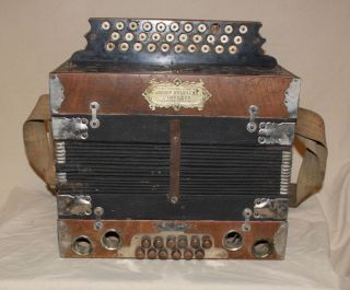 Antique Josef Hlavacek V Lounech 3 Row Buttons Box Accordion Accordian