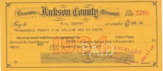 is a Pre printed Treasury Note for $125 from the Treasurer of Jackson