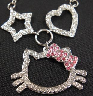 Hello Kitty Charms Heart Star Necklace Made with Crystal 4