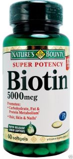 Natures Bounty Biotin 5000 mcg 60 Softgels for Hair Skin Nails Super