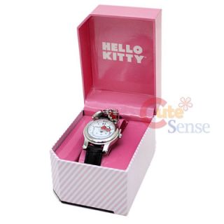Sanrio Hello Kitty Black Wrist Watch w Pendent Licensed Stainless