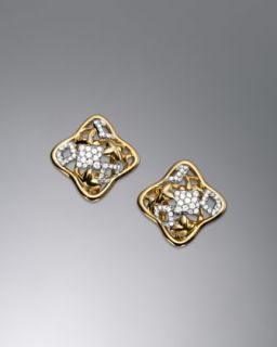 Y0Q60 David Yurman Quatrefoil Tapestry Earrings, Pave Diamonds