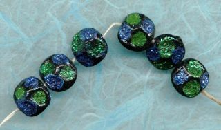 Vintage Haskell Beads Blue Green Glitter Japan Plastic