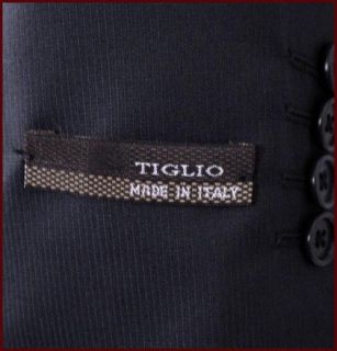 TIGLIO Italian Brunello Navy Mini Stripe Suit 48R 2BT Slim Fit Retail
