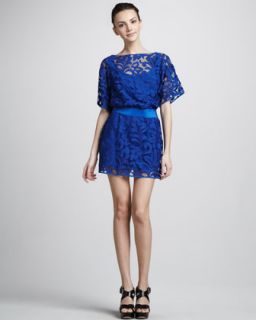 Drop Waist Lace Dress with Bateau Neckline