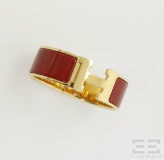 Hermes Gold Plated Red Enamel Wide Clic Clac H PM Bracelet