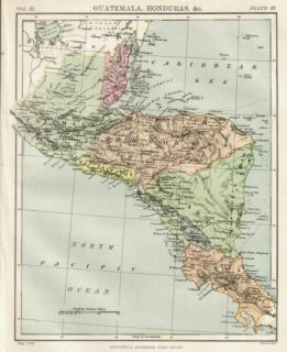 Guatemala Honduras 1884 Original Antique Map