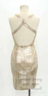 Herve Leger Gold Metallic Low Back Bandage Dress Size Medium