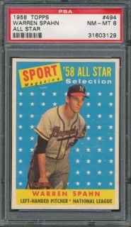 1958 Topps 494 Warren Spahn All Star PSA NM MT 8 3129