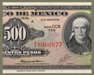 500 Pesos Banknote of Mexico 1978 CCN José Morelos Palace Pick 51 UNC