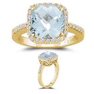 29 Cts Diamond & 2.93 Cts Sky Blue Topaz Ring in 18K Yellow Gold 3.0