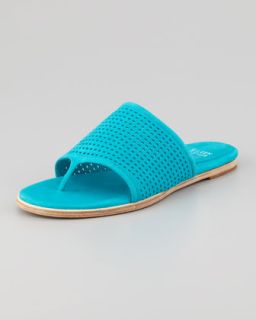 X1G9X Eileen Fisher Perforated Leather Thong Sandal, Turquoise