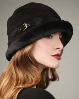 D08VB Eric Javits Faux Shearling & Suede Hat