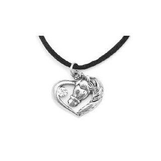 Horsehead in Heart Necklace, Austrian Crystal Made in USA