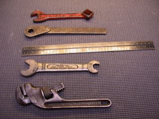 Set of 4 Antique Wrenches Hinsdale Ridgid Simplex Planet Jr All Nice