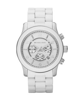 Y08V6 Michael Kors White Oversized PU Chronograph Watch