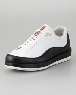 M041W Prada Leather Lace Up Sneaker, White/Black
