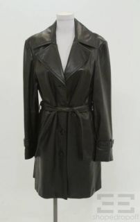 Michael Hoban North Beach Black Leather Button Front Belted Coat, Size