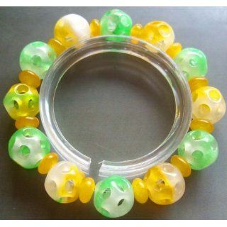 Yellow Green Jade Lu Lu Tong Beads Elastic Bracelet