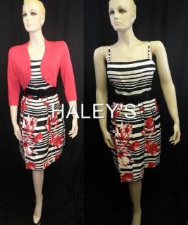 Jessica Howard Petite 3pc Belted Sweater Dress Black White Red Floral
