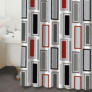 Rectangles Red Black White Fabric Shower Curtain: Home