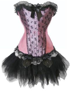 Sexy Pink Corset Moulin Rouge Costume Blk Tutu Skirt