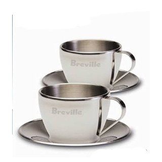 Stainless Steel Cappuccino Cups and Saucers   Set of 2 by