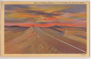  Postcard Desert Highway Sunset Scene w 1952 Hemet CA Postmark