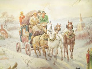 Henry Murray Original Antique Watercolor British Coaching Scene Winter