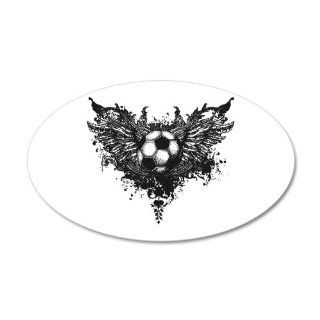 22x14 Oval Wall Vinyl Sticker Soccer Ball With Angel Wings