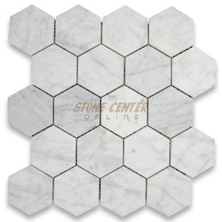  Italian Carrera Marble Hexagon Mosaic Tile 3 inch Polished